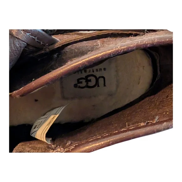 UGG Emalie Brown Leather Shearling Insole Wedge Boot 1005286 Women’s Size 42/11 - Picture 7 of 11
